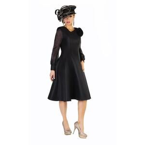 Tally Taylor Elegant Black Dress Sheer Sleeves & Floral Accent Church Cocktail 6